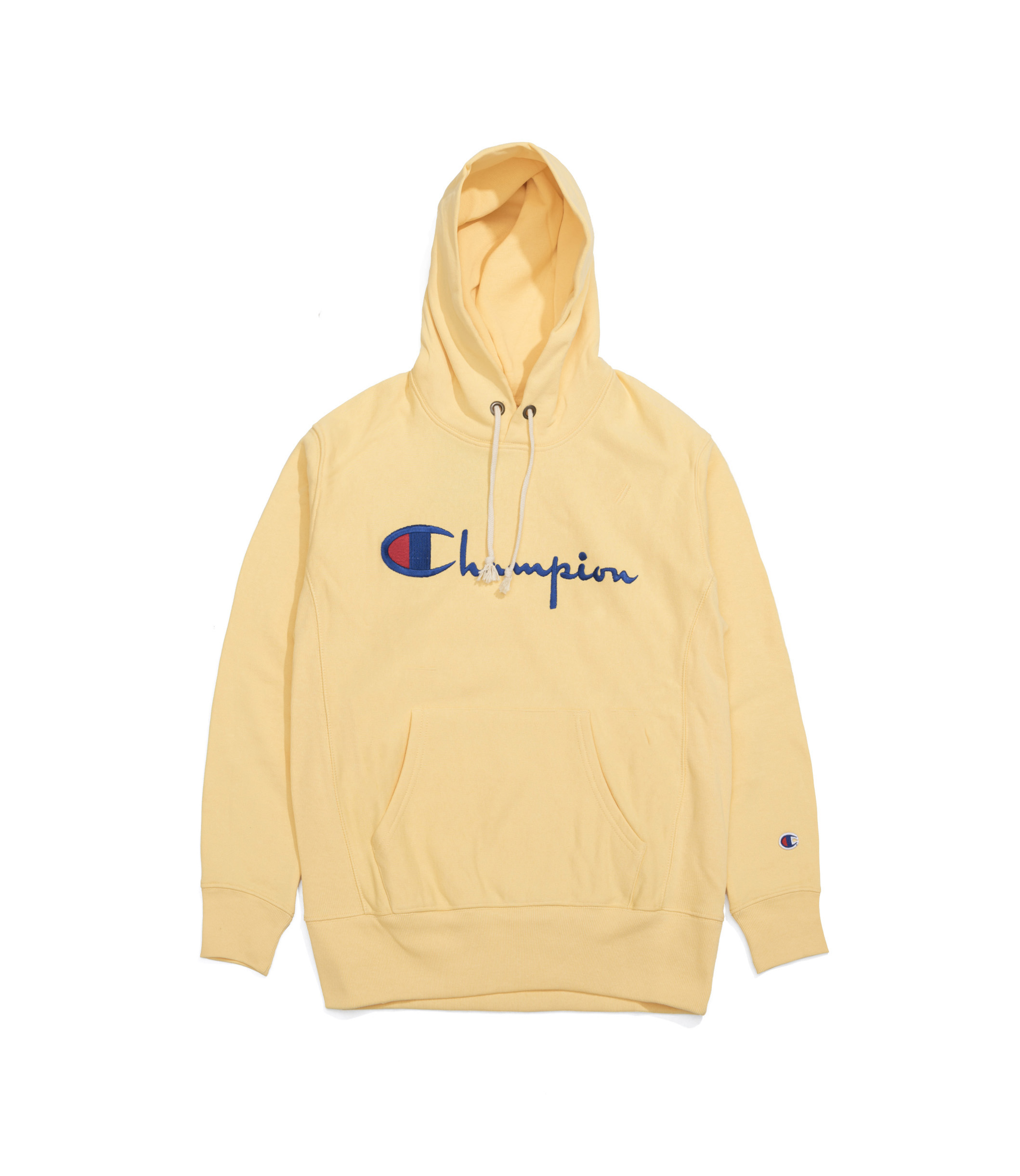 Shop Champion Hooded Sweatshirt Script Chest Logo Yellow at itk online ...