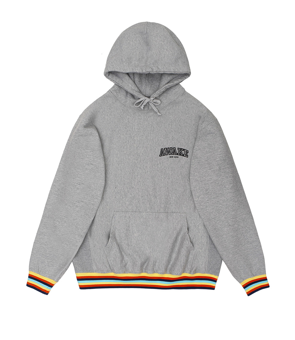 Shop Awake NY Blocked Logo Hoodie With Stripe Rib Heather Grey at itk ...