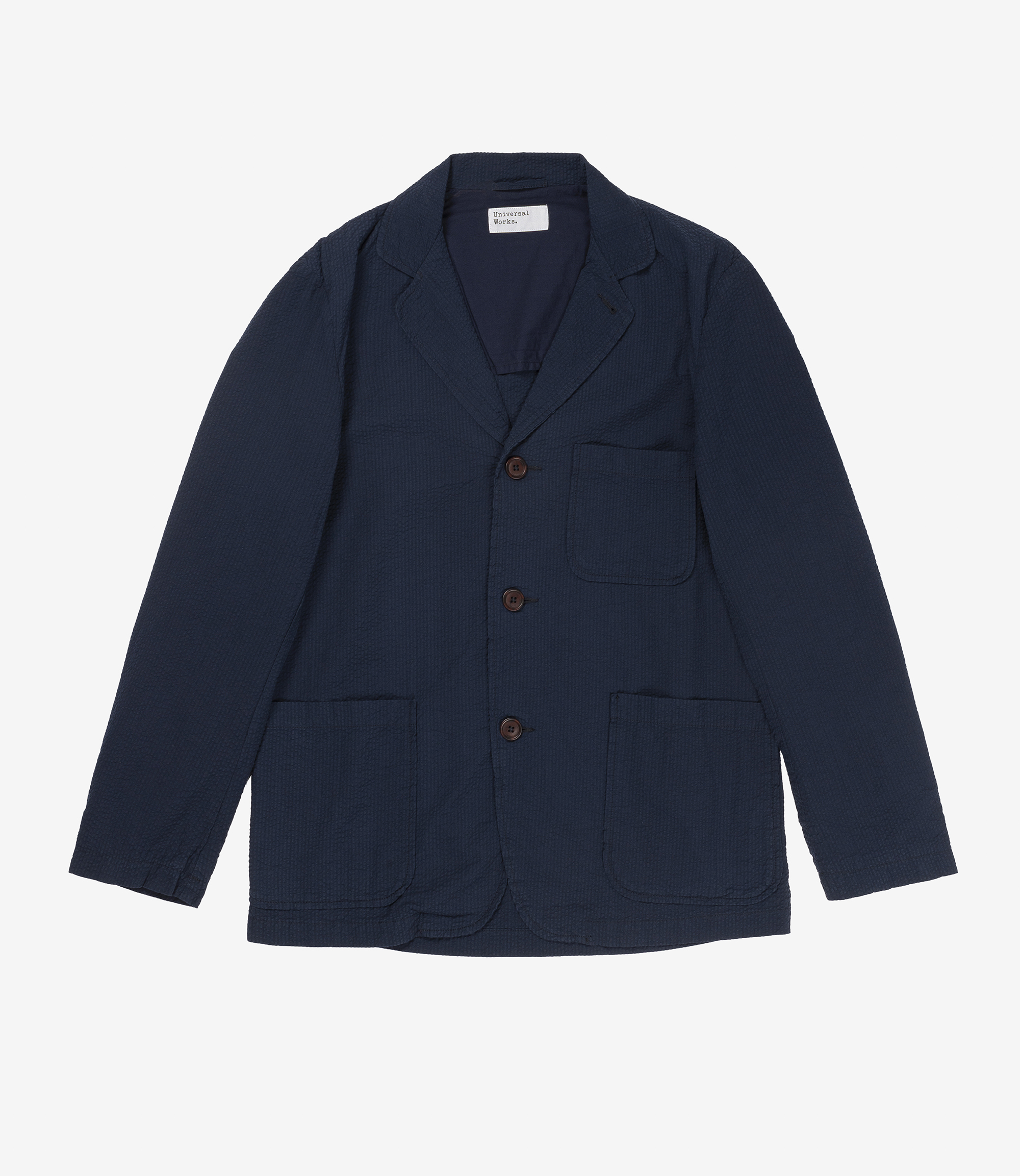 Shop Universal Works Three Button Jacket Seersucker Navy at itk online ...