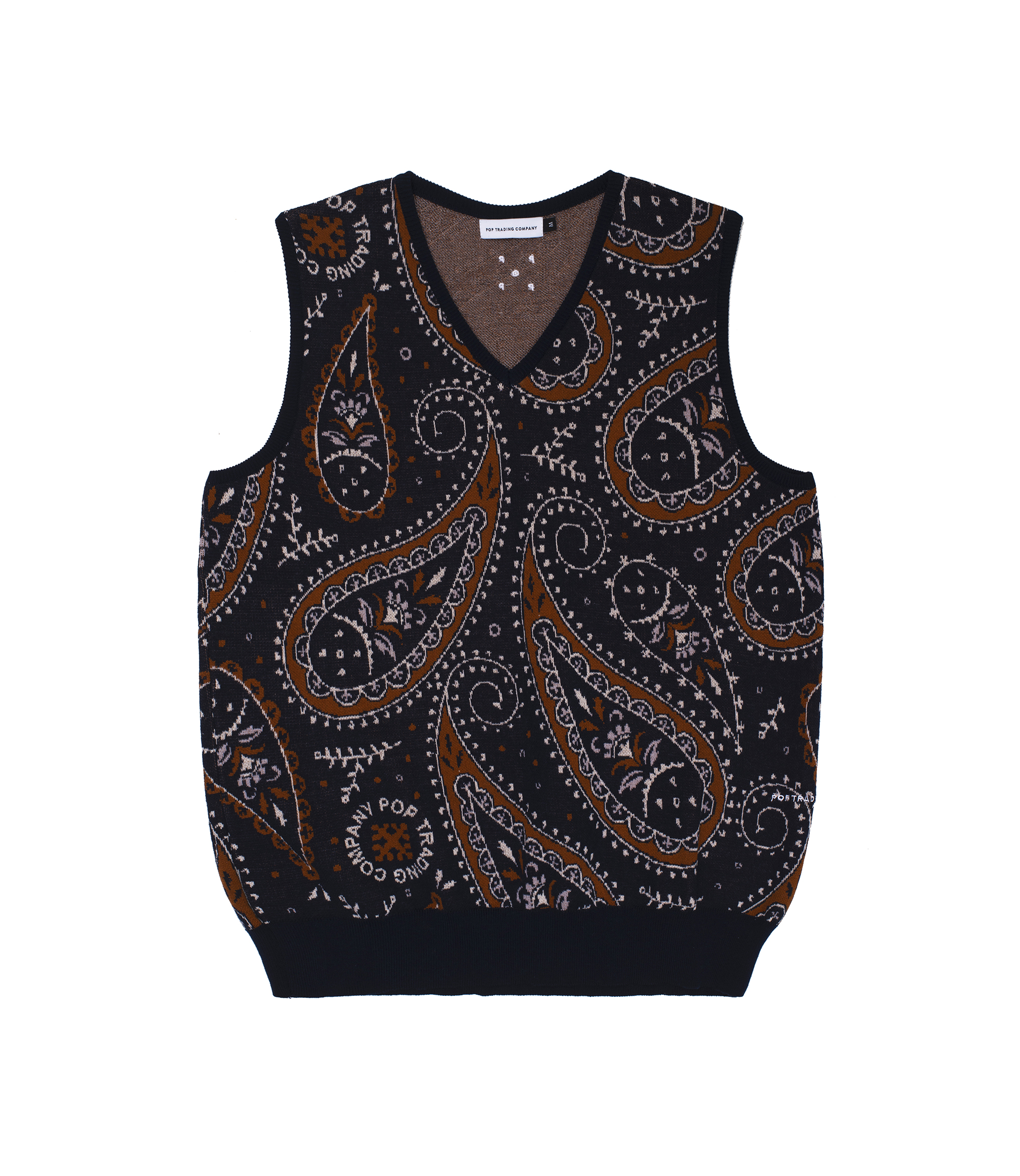 Shop Pop Trading Company Knitted Paisley Spencer Navy/Brown at itk
