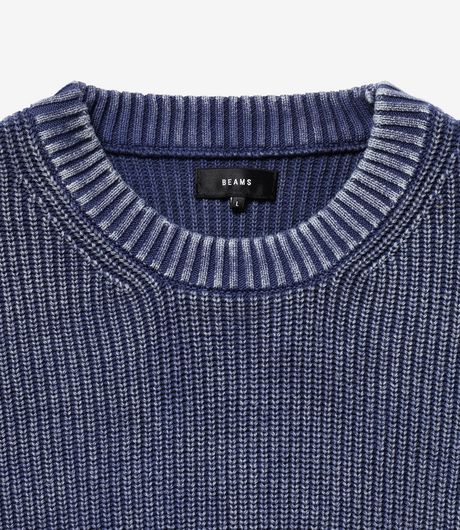 BEAMS 7G Snow Wash Crew Neck Knit Navy
