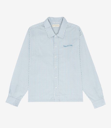 Museum of Peace and Quiet Wordmark Poplin Button Up Shirt Blue