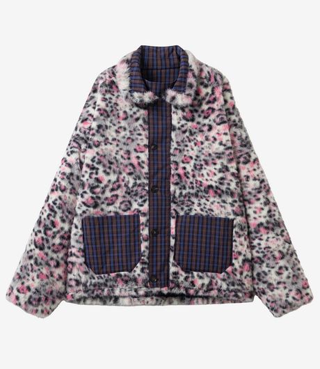 SSSTUFFF Reversible Leopard Print Checkered Coat Blue
