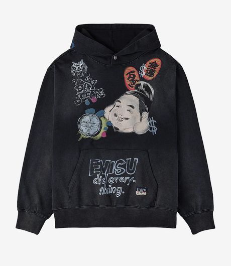 EVISU Godhead Printed Hoodie Charcoal