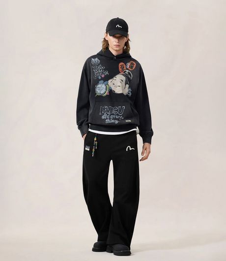 EVISU Godhead Printed Hoodie Charcoal