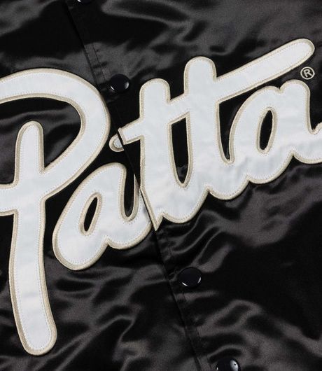 Patta Script Logo Satin Varsity Jacket Black