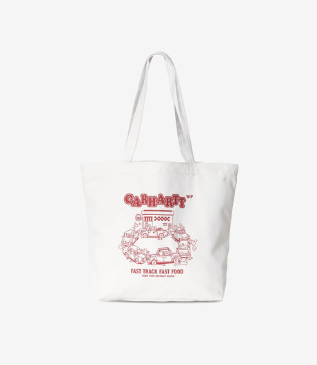 Carhartt WIP Canvas Graphic Tote Fast Food Print White Samba