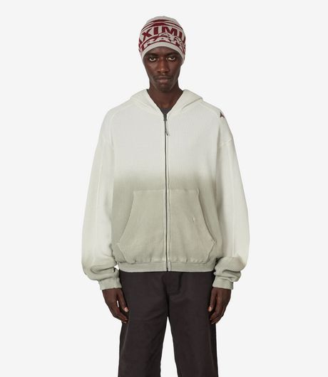 ROA Bee Sun Faded Organic Waffle Zip Up Hoodie Dirty White