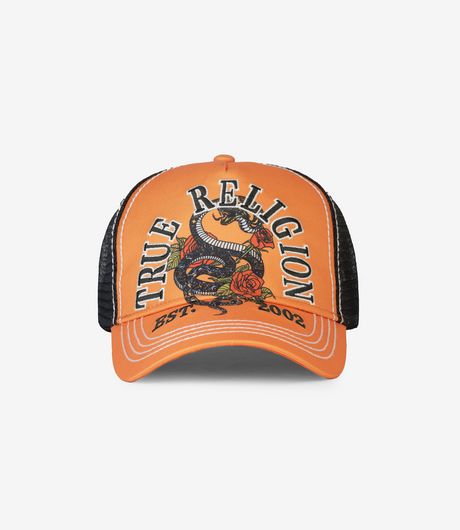 True Religion Snake Trucker Hat Oriole Orange