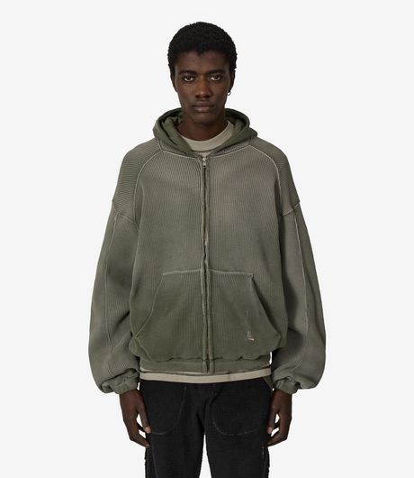 ROA Bee Sun Faded Waffle Zip Up Hoodie Olive
