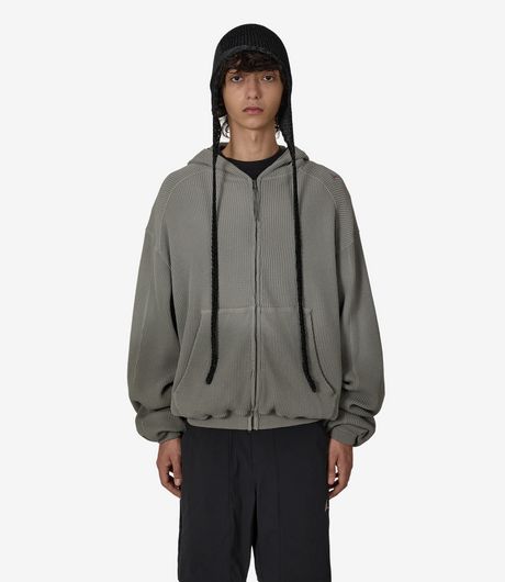 ROA Bee Sun Faded Organic Waffle Zip Up Hoodie Graphite