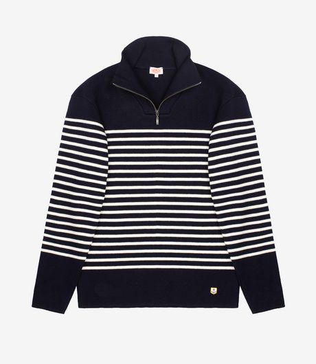 Armor-Lux Heritage Zip Up Collar Sweater Navy/White