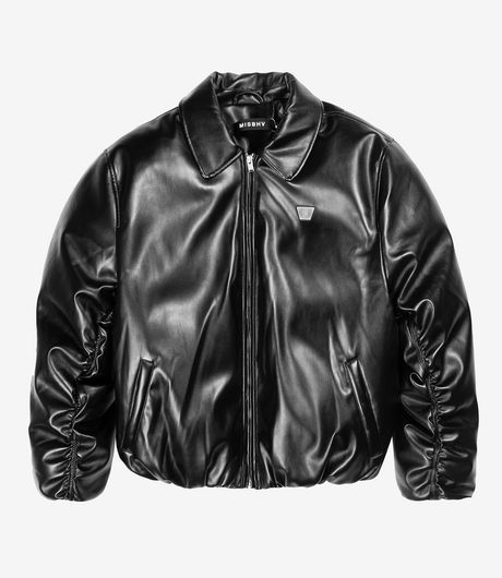 MISBHV Faux Leather Puffer Bomber Jacket Black
