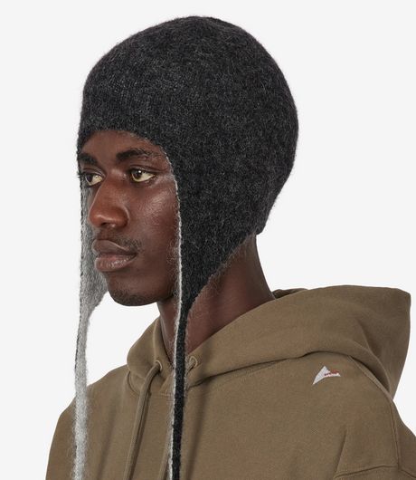 ROA Logo Mohair Bonnet Beanie Black White