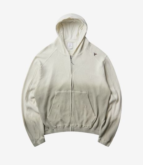 ROA Bee Sun Faded Organic Waffle Zip Up Hoodie Dirty White