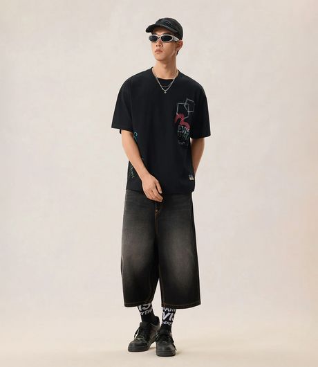 EVISU Hand-Drawn Multi-Pocket & Daicock Printed Ss Tee Black
