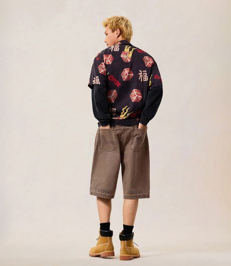 EVISU Washed Wide Wale Shorts Brown