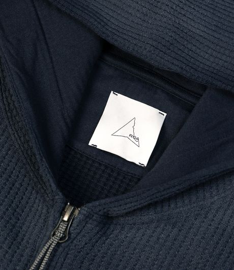 ROA Bee Sun Faded Organic Waffle Zip Up Hoodie Navy
