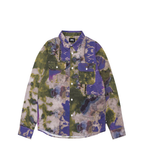 Stussy Tie Dye Work LS Shirt Olive