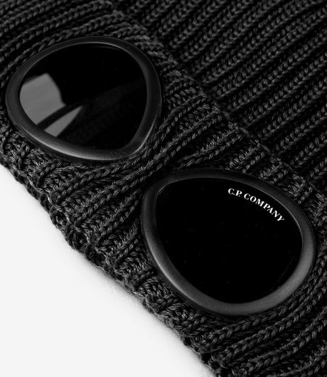 C.P. Company Extrafine Merino Wool Goggle Beanie Black