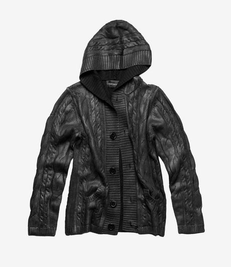 Racer Worldwide Coated Aran Knit Hooded Sweater Black