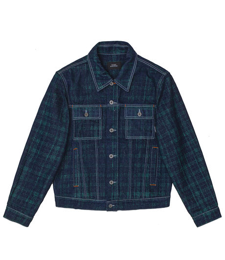Rassvet Contrast Stitch Denim Jacket Green Check
