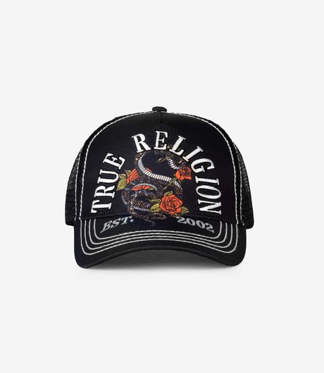 True Religion Snake Trucker Hat Jet Black