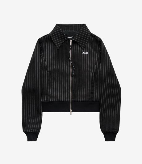 Alis Clarence Short Fitted Jacket Black Pinstripe