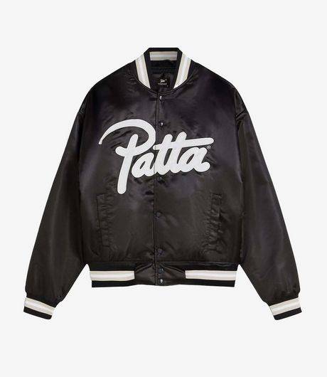 Patta Script Logo Satin Varsity Jacket Black