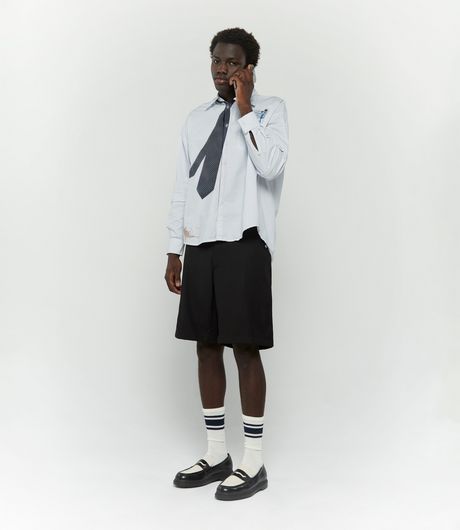 SSSTUFFF Detachable Sleeves Tie Shirt White