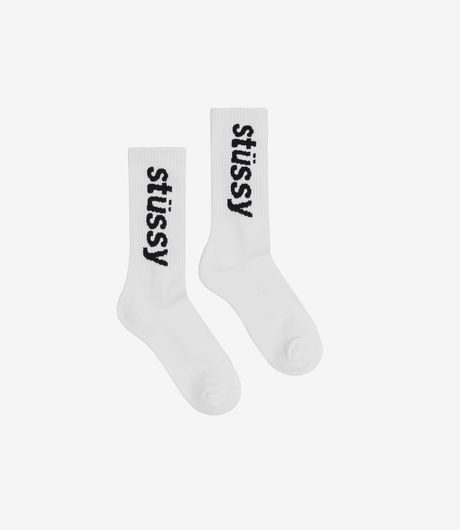 Stussy Helvetica Jacquard Crew Socks White