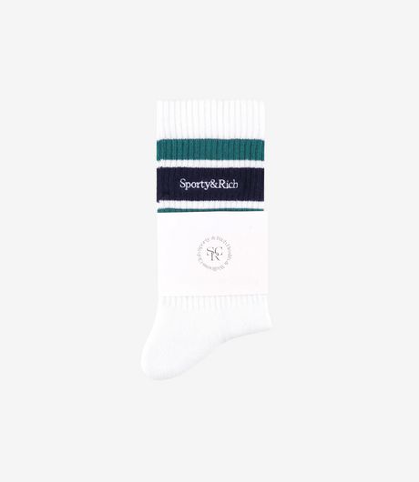 Sporty & Rich Serif Logo Socks White/Dark Navy/Alpine