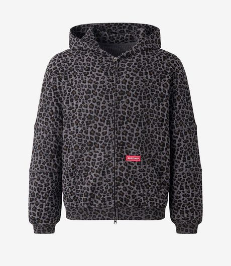 SSSTUFFF Reversible Waffle Zip Up Hood Leopard