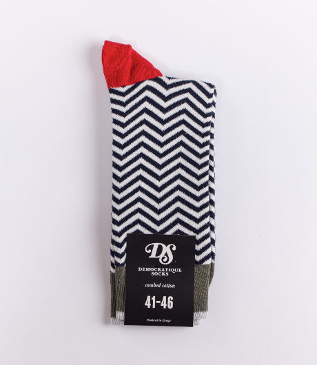 Democratique Socks Ziggerzagger Broken White /Navy / Army / Spring Red