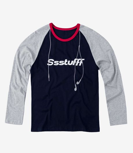 SSSTUFFF Headphones Cable Raglan LS Tee Black