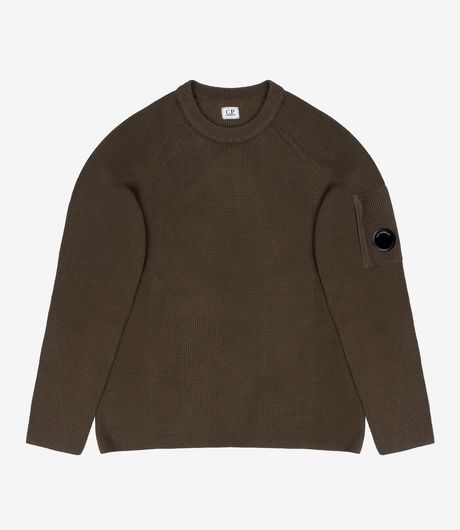 C.P. Company Waffle Knit Cotton Crewneck Lens Sweater Ivy Green
