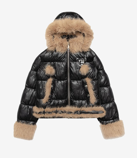 Racer Worldwide Slim Furry Puffer Jacket Black