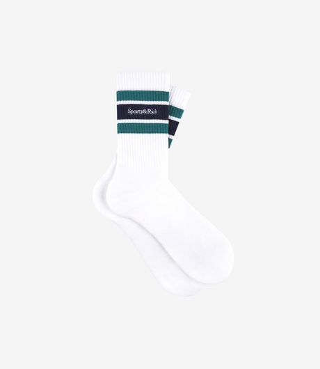 Sporty & Rich Serif Logo Socks White/Dark Navy/Alpine