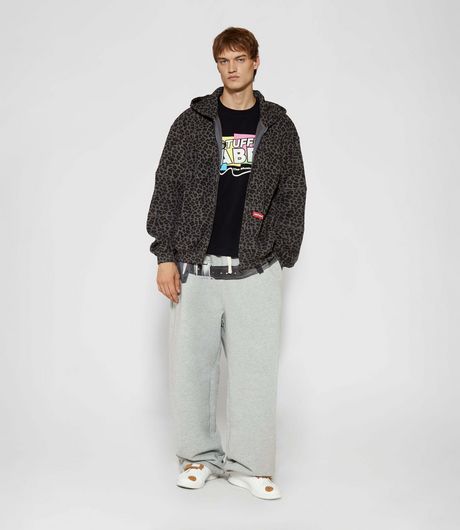 SSSTUFFF Reversible Waffle Zip Up Hood Leopard