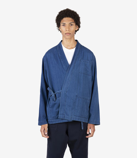 Universal Works Kyoto Work Jacket Herringbone Denim Washed Indigo