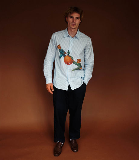 The Loose Company Orange Shirt White/Blue Stripe