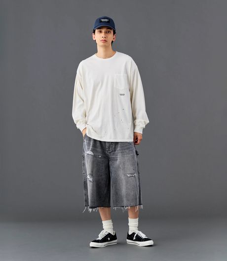Liberaiders Damaged Denim Buggy Shorts Black
