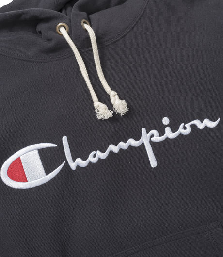 Champion Hooded Sweatshirt Script Chest Logo Black