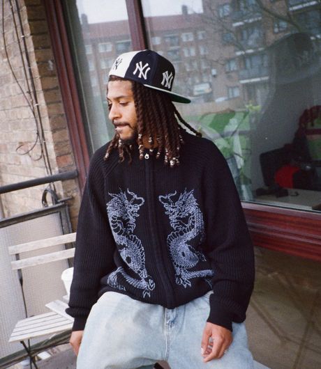 Butter Goods Dragon Zip-Thru Knit Sweater Black