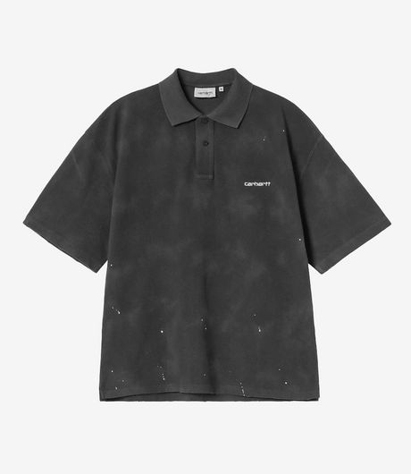 Carhartt WIP S/S Painter Polo Garment Washed Pique Black Destroy Wash Splatter