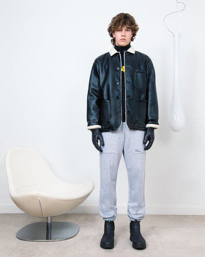 Universal Works Bakers Chore Jacket Faux Leather Black