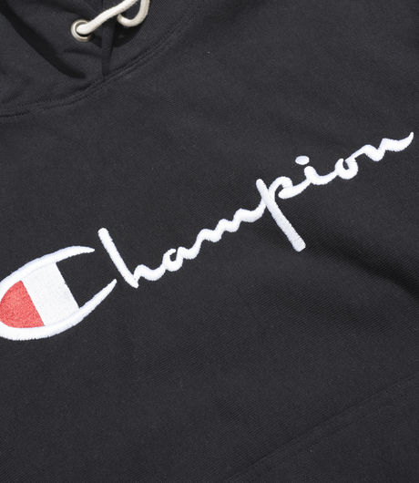 Champion Hooded Sweatshirt Big Chest Logo Black