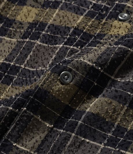 BEAMS Boucle Flannel Hooded Shirt Navy