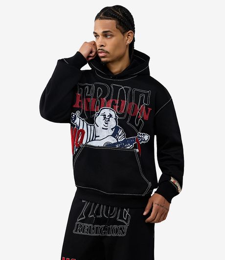 True Religion No 1 Big T Hoodie Jet Black