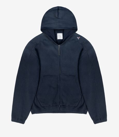 ROA Bee Sun Faded Organic Waffle Zip Up Hoodie Navy